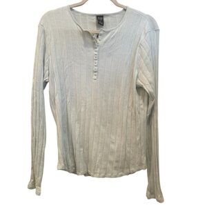 GAP Factory NWT Soft Blue Henley Shirt Ribbed Long Sleeve Pastel Casual Sz XL